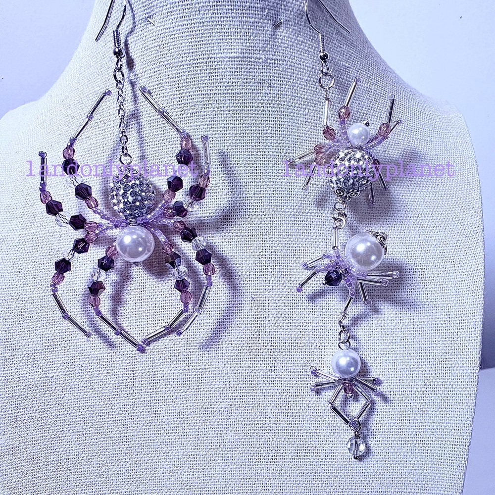 🌹HP🌹LAST 1– NEW Rhinestone Diamond & Amethyst Party Spider Drop Earring - Picture 6 of 6
